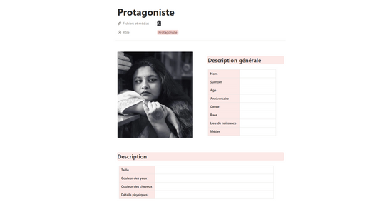 Template Notion fiches personnages