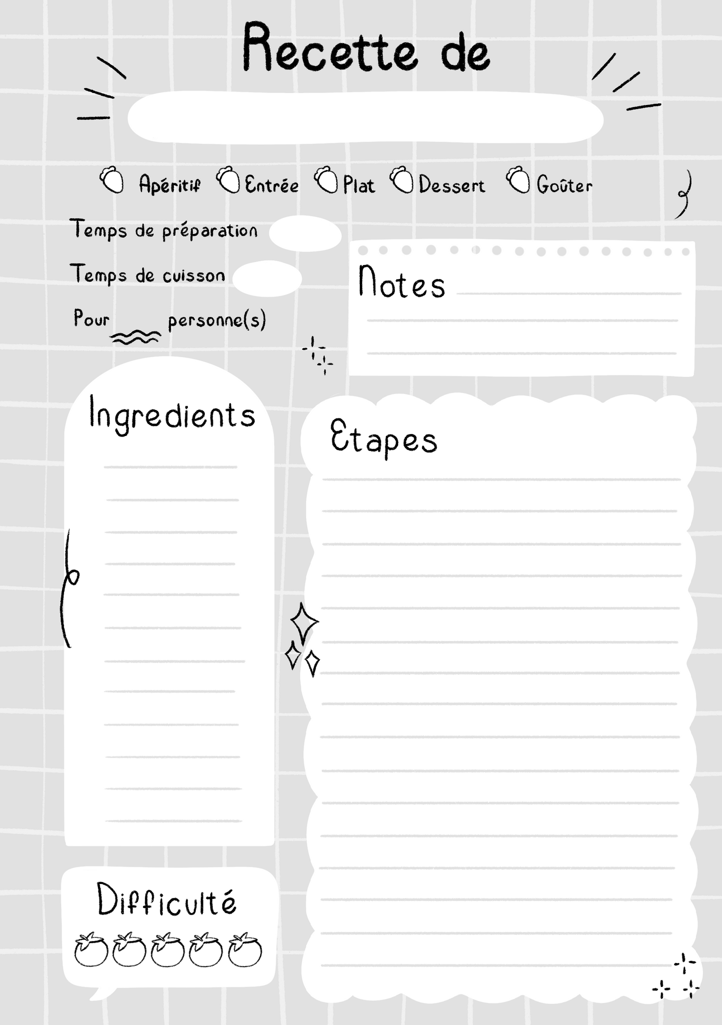 Recharge carnet de recette format physique